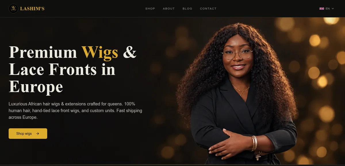 Lashims Hair Company website homepage
