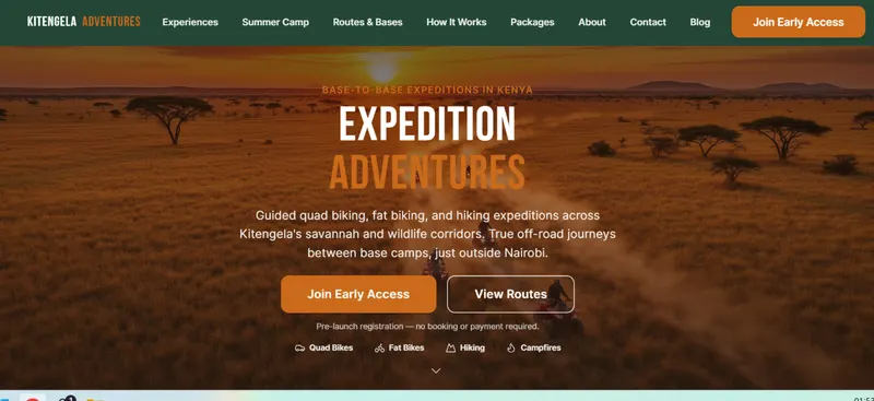 Kitengela Adventures website homepage