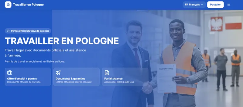 Travail Pologne website homepage